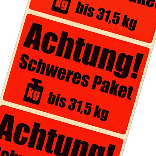 1000 Etiketten Achtung schweres Paket bis 31,5 kg leuchtend rot Haftpapier 105 x 72 mm von KDS