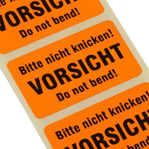 2000 Etiketten BITTE NICHT KNICKEN (do not bend) Haftpapier 38 x 23 mm leuchtend orange von KDS
