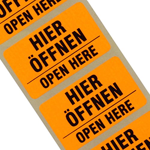2000 Etiketten "Hier öffen/open here" Haftpapier 38 x 23 mm leuchtend orange 2-sprachig von KDS