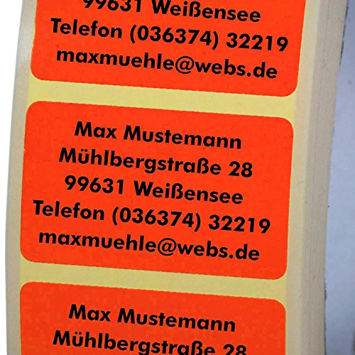 Adressetiketten mit Wunschdruck 200 Stück 38 x 23 mm Haftpapier rot von KDS