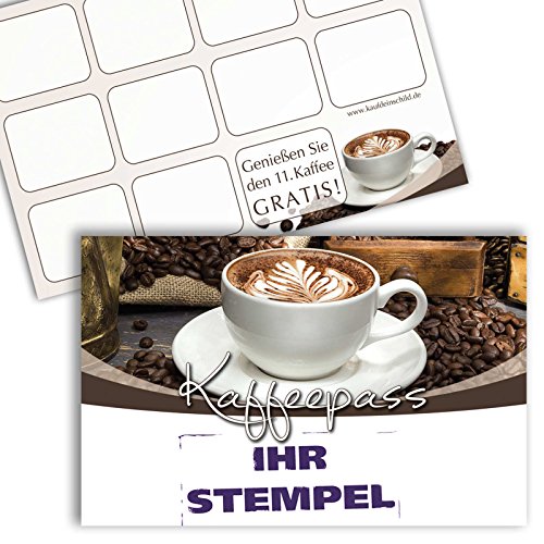 Kaffe Pass/Bonuskarte Kaffee/Treuekarte, Gutschein mit Stempelfeld 2000 Stück von KDS