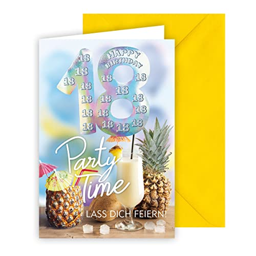 KE - 18. Geburtstag Karte, Unisex, mit Umschlag, DIN B6, Perfekt für Volljährigkeitsfeier, Motiv: Ananas von KE