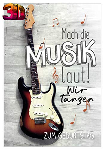 KE - 3D Effekt Geburtstagskarte, DIN B6 Klappkarte, Inklusive Umschlag, Geschenk für Musikliebhaber - Motiv: E-Gitarre von KE