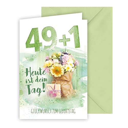KE - 50. Geburtstagskarte, Humorvolle 49+1" Karte, Inkl. Umschlag, DIN B6, Motiv: Dein Tag von KE