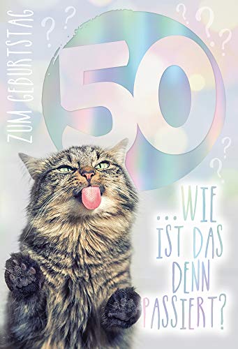 KE - 50. Geburtstagskarte im DIN B6 Format, Klappkarte mit Umschlag, Katzenmotiv - Geschenk für Katzenliebhaber von KE