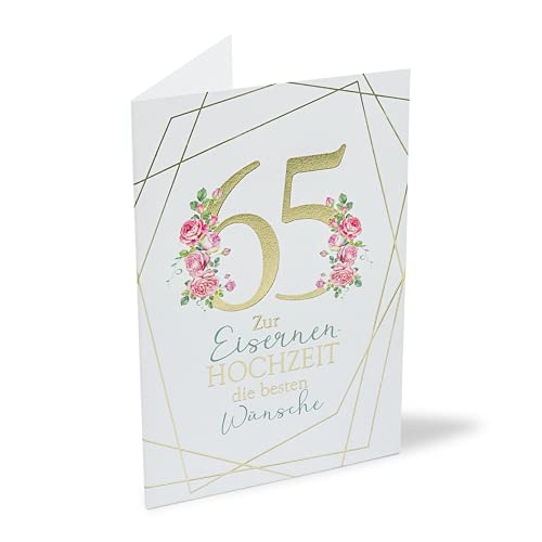 KE - 65. Hochzeitstag Karte, Eiserne Hochzeit Glückwunschkarte, B6 Format inkl. Umschlag, Motiv: Rosen von KE