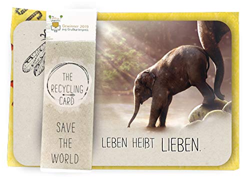 KE - A5 Grußkarte Set mit Spruch und Recycling-Umschlag, farbig bedruckt - Motiv: Elefant von KE
