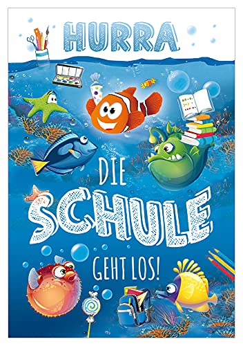KE - Einschulungskarte für Kinder - Karte zum Schulbeginn - im Format DIN B6 - Klappkarte inkl. Umschlag - Motiv: Unterwasserwelt von KE