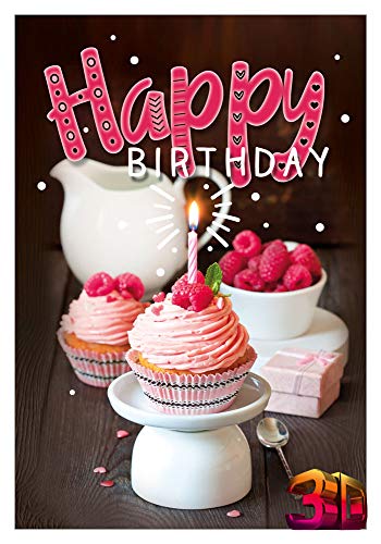 KE - Geburtstagskarte mit 3D Effekt - Klappkarte zum Geburtstag - im Format DIN B6 - Klappkarte inkl. Umschlag - Motiv: Muffin von KE