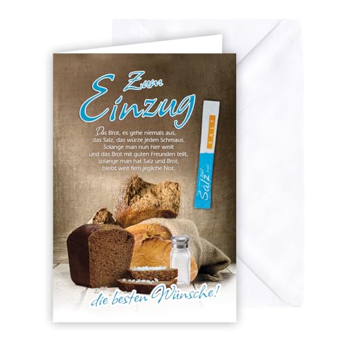 KE - Glückwunschkarte zum Einzug, inkl. Umschlag, DIN B6 Format, Umzugsgrüße für neues Heim, weiß, Motiv: Brot und Salz von KE