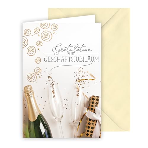 KE - Glückwunschkarte zum Geschäftsjubiläum, inkl. Umschlag, DIN B6 Format, Gratulationskarte, beige, Motiv: Sektflasche von KE