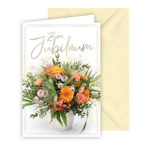 KE - Glückwunschkarte zum Jubiläum, inkl. Umschlag, DIN B6 Format, Gratulationskarte allgemein, beige, Motiv: Blumenstrauß von KE