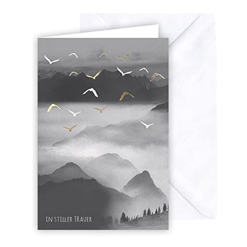 KE - Hochwertige Beileidskarte mit Umschlag, DIN B6, Ausdruck von Mitgefühl und Trauer, Kondolenzkarte für schwere Zeiten, Motiv: Vögel von KE