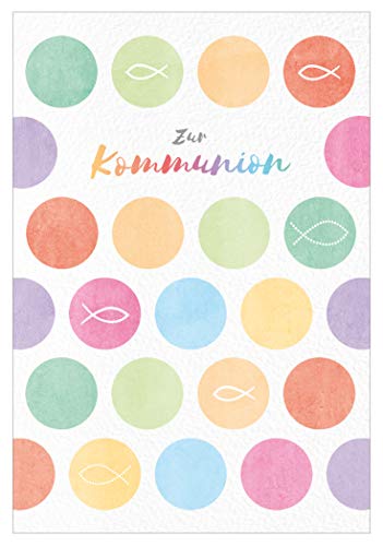 KE - Kommunionskarten für Jungen & Mädchen, DIN B6 Format, inkl. Umschlag - Hochwertige Kommunionswünsche - Motiv: Kreise von KE