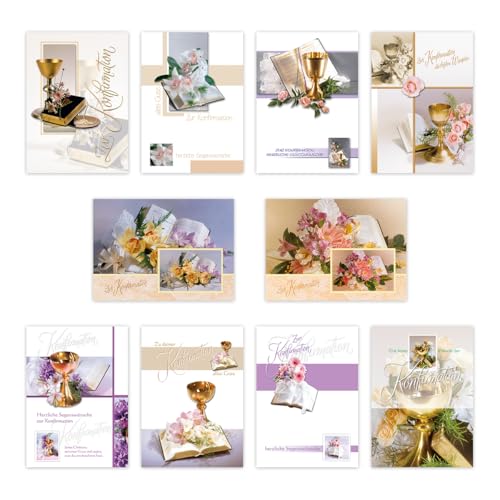 KE - Klassisches und ideales Konfirmationskarten Set – 8 Glückwunschkarten zur Konfirmation mit 8 Motiven – Vorteilspack für feierliche Glückwünsche von KE