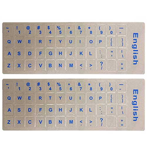 2 Stück transparente englische Tastatur-Aufkleber, englische Tastatur-aufkleber mit transparentem Hintergrund und blauer Schrift für Computer, Notebook, Laptop, Desktop von KEANBOLL