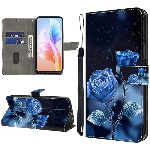 KEDBBAO Handyhülle für Google Pixel 4A Hülle Muster Klapphülle für Google Pixel 4A Leder Tasche Case Flip Magnet Motive Wallet Schutzhülle für Pixel 4A Hüllen, Blaue Rose von KEDBBAO