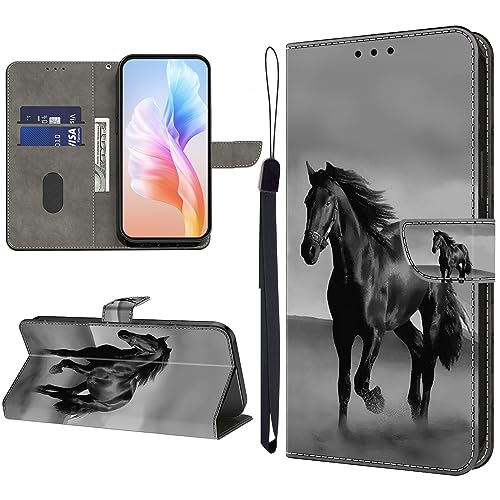 KEDBBAO Handyhülle für Honor 90 Hülle Muster Klapphülle für Honor 90 Leder Tasche Case Flip Magnet Motive Wallet Schutzhülle für Honor 90 Hüllen, Schwarzes Pferd von KEDBBAO