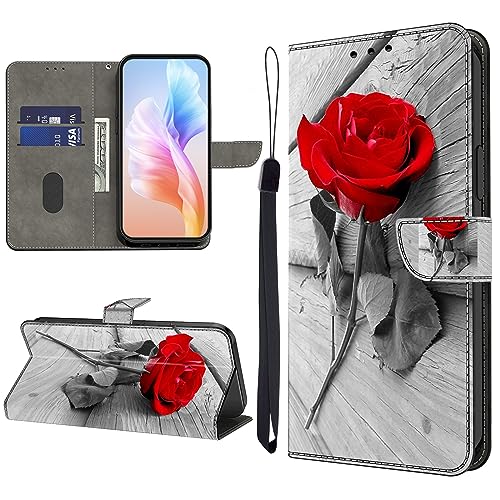 KEDBBAO Handyhülle für Motorola Moto G14 Hülle Muster Klapphülle für Moto G14 Leder Tasche Case Flip Magnet Motive Wallet Schutzhülle für Motorola G14 Hüllen, Rot Rose von KEDBBAO