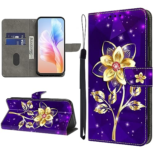 KEDBBAO Handyhülle für Samsung Galaxy A13 4G/5G/A04S Hülle Muster Klapphülle für Galaxy A13 Leder Tasche Case Flip Magnet Motive Wallet Schutzhülle für Samsung A13 Hüllen, Goldene Blüte von KEDBBAO