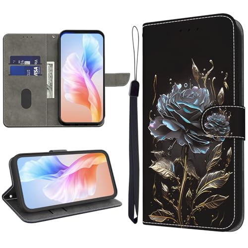 KEDBBAO Hülle für Samsung Galaxy A16 5G Handyhülle Klapphülle Premium Muster PU Leder Stoßfeste Schutzhülle [Kartenfach] Handytasche Case für Samsung A16 5G Hüllen, Schwarze Rose von KEDBBAO