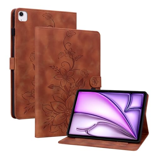 KEDBBAO Hülle für iPad Air 13 Zoll 2025 M3/2024 M2, Magnetischer Verschluss Ständer Premium PU Leder Hülle mit Auto Schlaf/Wach unterstützt Pencil Pro/USB-C, Braun von KEDBBAO
