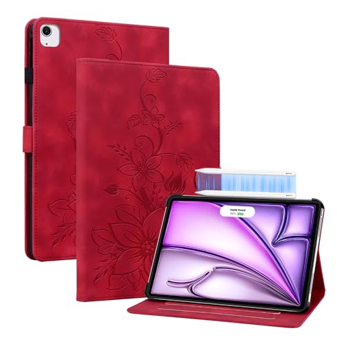 KEDBBAO Hülle für iPad Air 13 Zoll 2025 M3/2024 M2, Magnetischer Verschluss Ständer Premium PU Leder Hülle mit Auto Schlaf/Wach unterstützt Pencil Pro/USB-C, Rot von KEDBBAO
