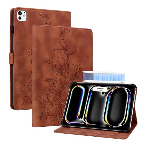 KEDBBAO Hülle für iPad Pro 11 Zoll Hülle M4 2024, Magnetischer Verschluss Ständer Premium PU Leder Hülle mit Auto Schlaf/Wach unterstützt Pencil Pro/USB-C für iPad Pro 11 Zoll 2024 Hülle, Braun von KEDBBAO