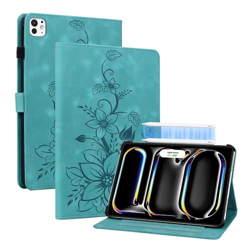 KEDBBAO Hülle für iPad Pro 13 Zoll Hülle M4 (2024), Magnetischer Verschluss Ständer Premium PU Leder Hülle mit Auto Schlaf/Wach unterstützt Pencil Pro/USB-C für iPad Pro 13 2024 Hülle, Grün von KEDBBAO