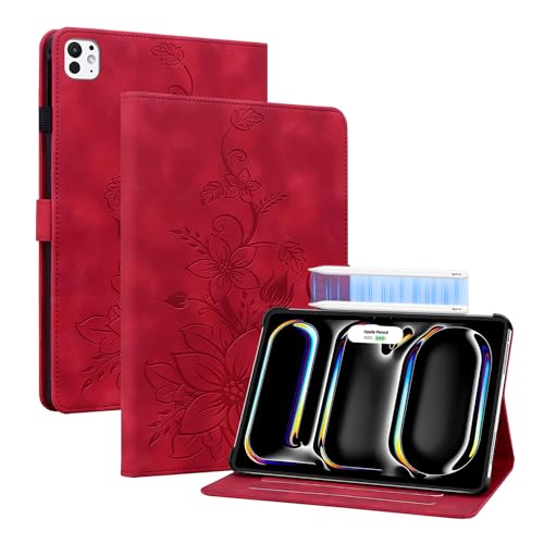 KEDBBAO Hülle für iPad Pro 13 Zoll Hülle M4 (2024), Magnetischer Verschluss Ständer Premium PU Leder Hülle mit Auto Schlaf/Wach unterstützt Pencil Pro/USB-C für iPad Pro 13 2024 Hülle, Rot von KEDBBAO
