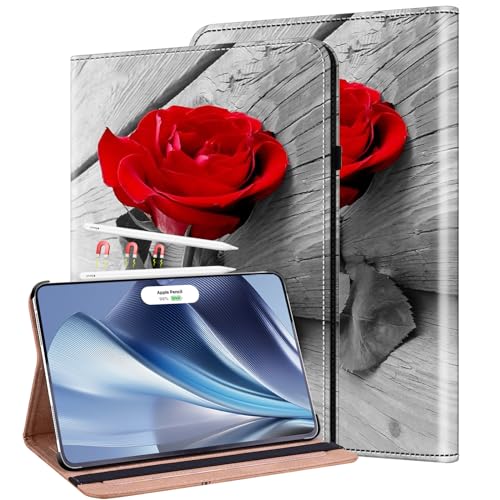 KEDBBAO Hülle für iPad Pro 13 Zoll Hülle M4 (2024) Schutzhülle Flip Wallet Cover Case mit Auto Schlaf/Wach unterstützt Pencil Pro/USB-C für iPad Pro 13 Hülle, Red Rose von KEDBBAO
