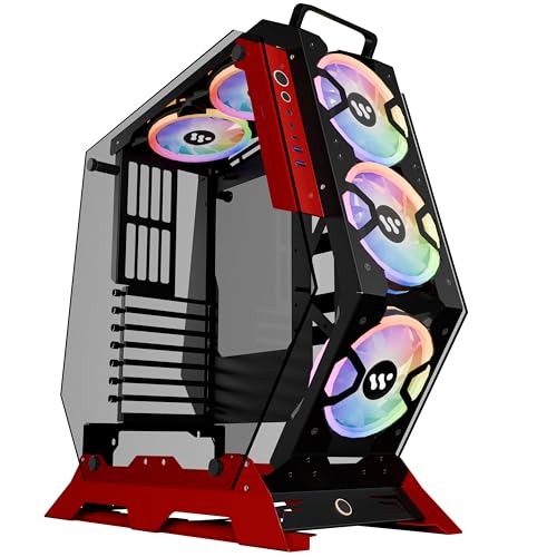 KEDIERS PC Gehäuse C570 ATX Mid Tower Gehärtetes Glas Gaming Computer Open Frame Gehäuse mit 5 PWM ARGB Fans (rot) von KEDIERS
