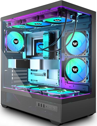 KEDIERS G7 PC Gehäuse Vorinstallierter 5 × 120mm PWM ARGB Lüfter, ATX Mid Tower PC Gehäuse, Computergehäuse mit Panoramaaussicht Gehärtetes Glas Front Panel, Schwarz von KEDIERS