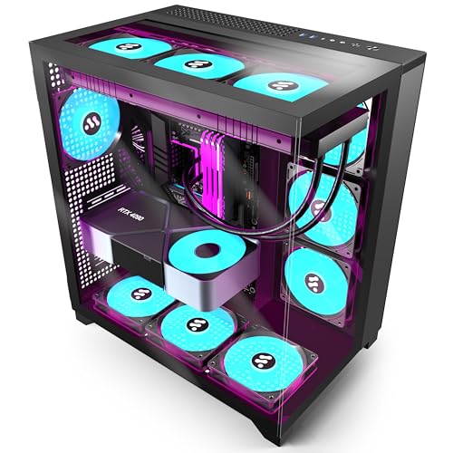 KEDIERS PC Gehäuse - ATX Tower Gehäuse aus gehärtetem Glas mit 3 ARGB Lüftern, W01 (schwarz) von KEDIERS