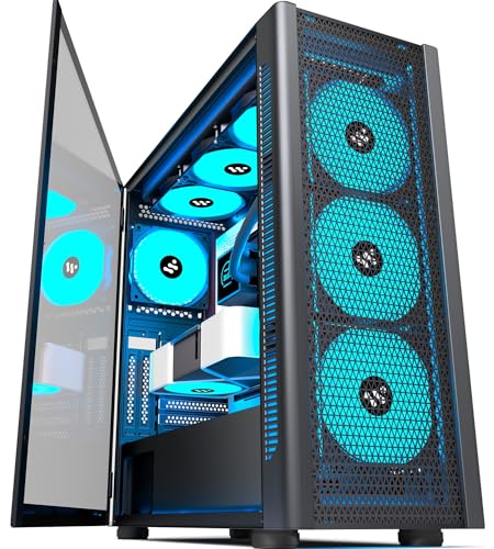 KEDIERS PC Gehäuse - Vorinstallierte 6 PWM ARGB lüfter, E-ATX Tower Gehäuse aus gehärtetem Glas, Schwarz, C730 von KEDIERS