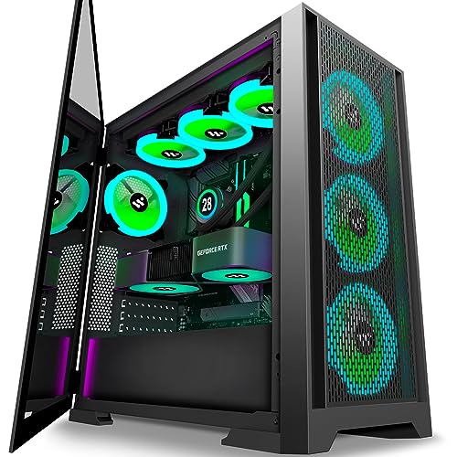 KEDIERS PC Gehäuse - Vorinstallierte 7 PWM ARGB lüfter, E-ATX Tower Gehäuse aus gehärtetem Glas, Schwarz, C710 von KEDIERS