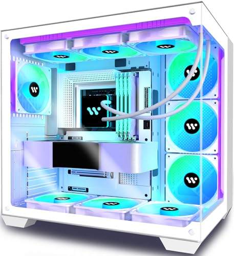 KEDIERS PC Gehäuse- vorinstalliert 6 ARGB-Lüfter, ATX Mid Tower Gaming Gehäuse, mit doppeltem gehärtetem Glas Vollbild Computergehäuse，G500 (Weiß) von KEDIERS
