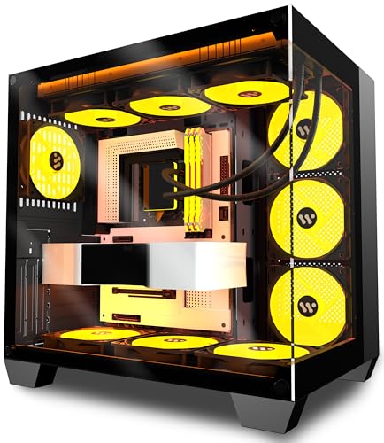 KEDIERS PC Gehäuse- vorinstalliert 6 ARGB-Lüfter, ATX Mid Tower Gaming Gehäuse, mit doppeltem gehärtetem Glas Vollbild Computergehäuse，G500 (schwarz) von KEDIERS