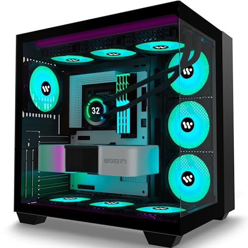 KEDIERS PC Gehäuse- vorinstalliert 9 ARGB-Lüfter, ATX Mid Tower Gaming Gehäuse, mit doppeltem gehärtetem Glas Vollbild Computergehäuse,H9 (Schwarz) von KEDIERS