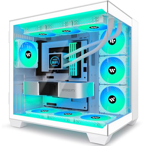 KEDIERS PC Gehäuse- vorinstalliert 9 ARGB-Lüfter, ATX Mid Tower Gaming Gehäuse, mit doppeltem gehärtetem Glas Vollbild Computergehäuse,H9 (Weiß) von KEDIERS