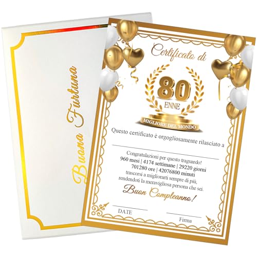KEELYY Idea Regalo Compleanno 80 Anni - Certificato miglior 80 ENNE del mondo - Biglietto Auguri Compleanno 80 anni uomo donna von KEELYY
