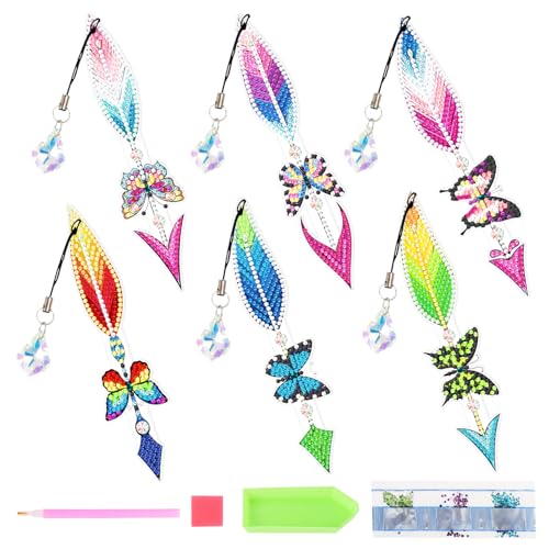 KEESIN 6PCS DIY 5D Diamant Kunst Malerei Lesezeichen, Crystal Rhinestone Anhänger Lesezeichen für Studenten, Erwachsene, Anfänger, Haus, Büro, Schule (D) von KEESIN