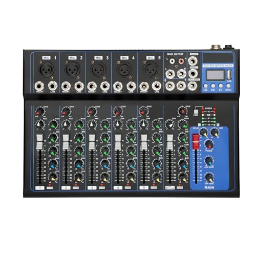 KEESUNG Bluetooth Audio Mixer 7 Kanal, DJ Mischpult Live Studio mit USB Sound Mixing Console Bluetooth Mischpult Musikmischpult Konsole Mixing VerstäRker Amplifier Mischkonsole 6 Musikmodi von KEESUNG