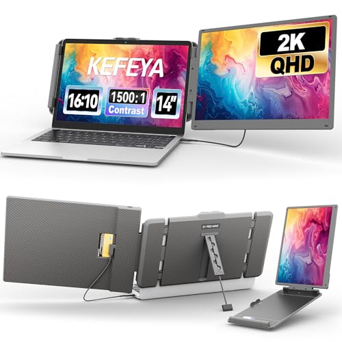 KEFEYA 2K QHD Tragbarer Monitor 1500:1 Kontrast- 14'' Laptop Bildschirm Erweiterung mit Stand & Lautsprechern, Plug & Play für Mac/Windows Laptops 13-16.5", Chrome, Switch KEFEYA 2K QHD Tragbarer Monitor 1500:1 Kontrast- 14'' Laptop Bildschirm Erweiterung mit Stand & Lautsprechern, Plug & Play für Mac/Windows Laptops 13-16.5", Chrome, Switch von KEFEYA