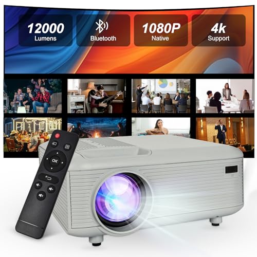 2024 Projektor, 4K-Unterstützung nativer 1080P HD-Projektor, tragbarer Projektor mit Zwei-Wege-Bluetooth, Projektor kompatibel mit HDMI/USB/Smartphone (tragbarer Projektor) von KEJOG