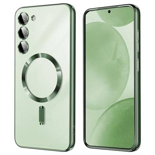 KEKBOXQ 2 in 1 Magnetisch Hülle für Samsung Galaxy S24 Plus 5G mit Kameraschutz, [Nie Vergilbung] Samsung S 24 Plus Dünn Transparent Handyhülle Kompatibel mit MagSafe Matt Clear Case, Titan Grün von KEKBOXQ