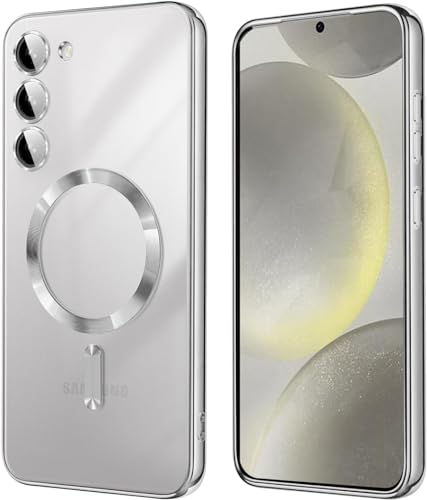 KEKBOXQ 2 in 1 Magnetisch Hülle für Samsung Galaxy S24 Plus 5G mit Kameraschutz, [Nie Vergilbung] Samsung S 24 Plus Dünn Transparent Handyhülle Kompatibel mit MagSafe Matt Clear Case, Titan Silber von KEKBOXQ