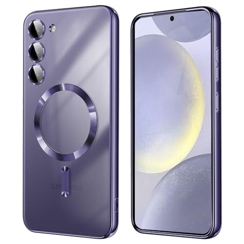 KEKBOXQ 2 in 1 Magnetisch Hülle für Samsung Galaxy S24 Plus 5G mit Kameraschutz, [Nie Vergilbung] Samsung S 24 Plus Dünn Transparent Handyhülle Kompatibel mit MagSafe Matt Clear Case, Titan Violett von KEKBOXQ