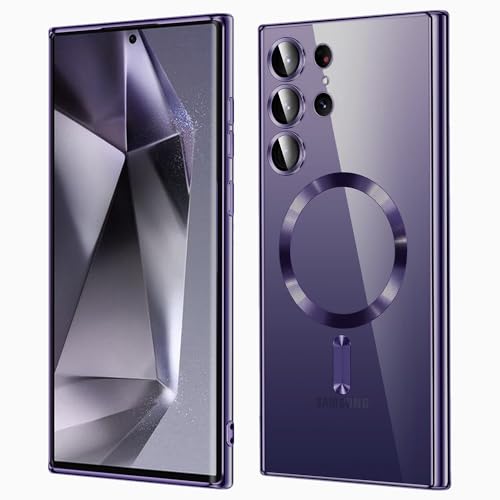 KEKBOXQ 2 in 1 Magnetisch Hülle für Samsung Galaxy S24 Ultra 5G mit Kameraschutz, [Nie Vergilbung] Samsung S 24 Ultra Dünn Transparent Handyhülle Kompatibel mit MagSafe Matt Clear Case, Titan Violett von KEKBOXQ