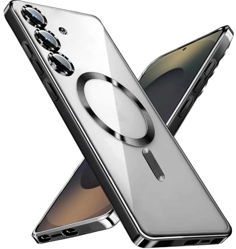 KEKBOXQ 2 in 1 Magnetisch Hülle für Samsung Galaxy S25 Plus 5G mit Kameraschutz, [Nie Vergilbung] Samsung S 25 Plus Dünn Transparent Handyhülle Kompatibel mit MagSafe Matt Clear Case, Titan Schwarz von KEKBOXQ